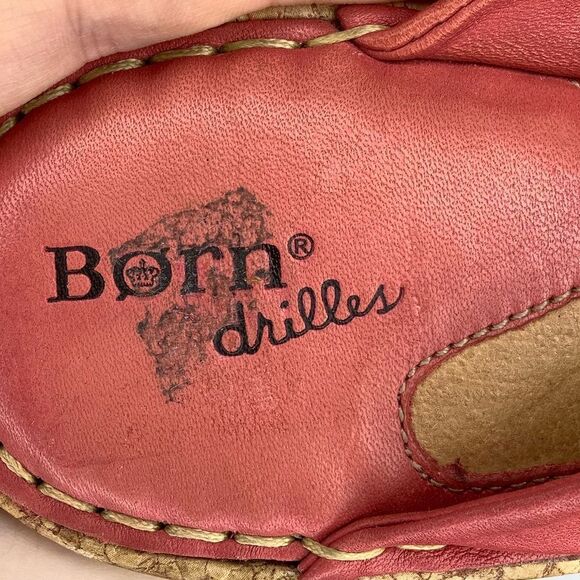 Born Driller Coral Pink Leather Cork Wedge Open Toe Women’s Heeled Sandals Sz 11 - Picture 10 of 11